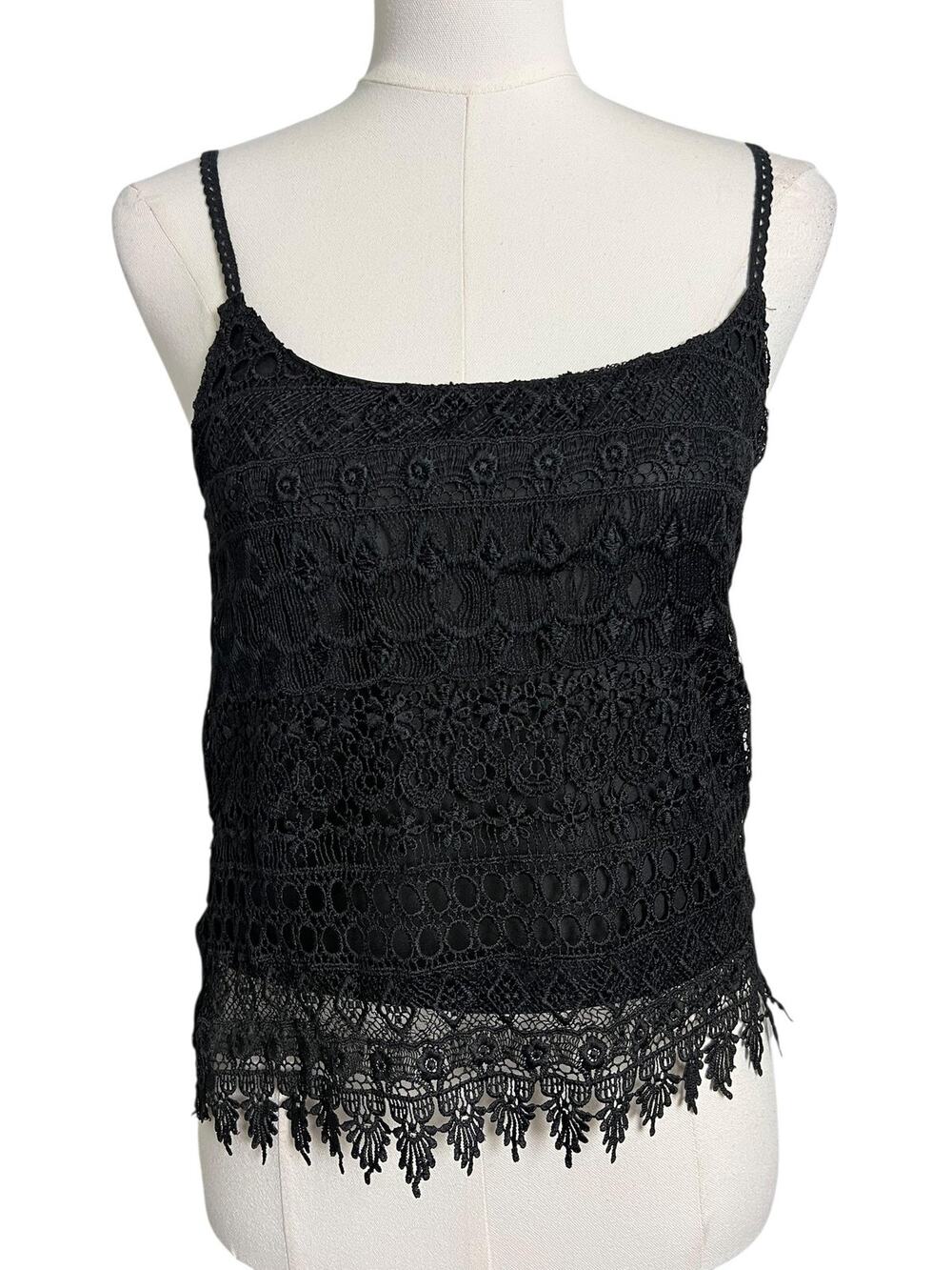 H&M Tank Top Womens XS Black Lace Crochet Cami Dark Boho Coquette Layering